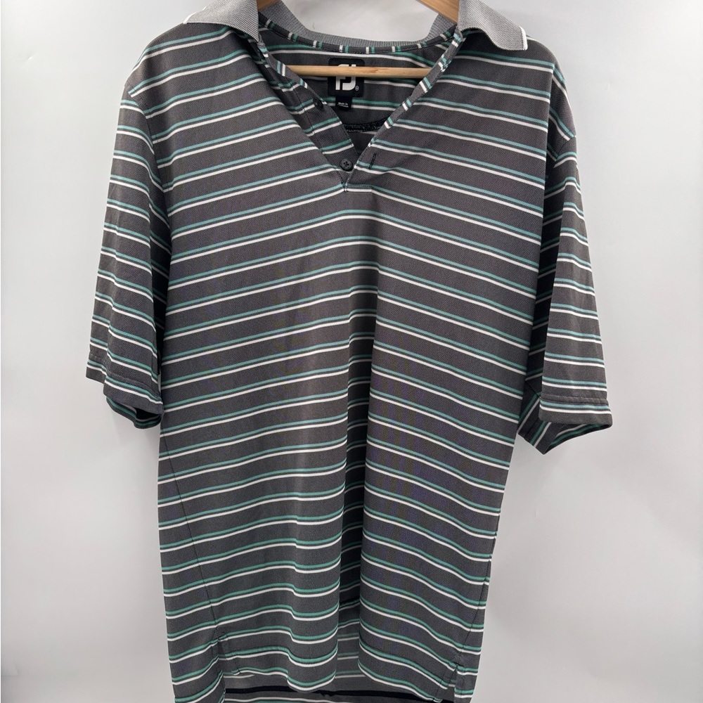 Footjoy‎ Men’s Blue/Gray Striped Medium Short Sleeve Polo - Picture 4 of 5